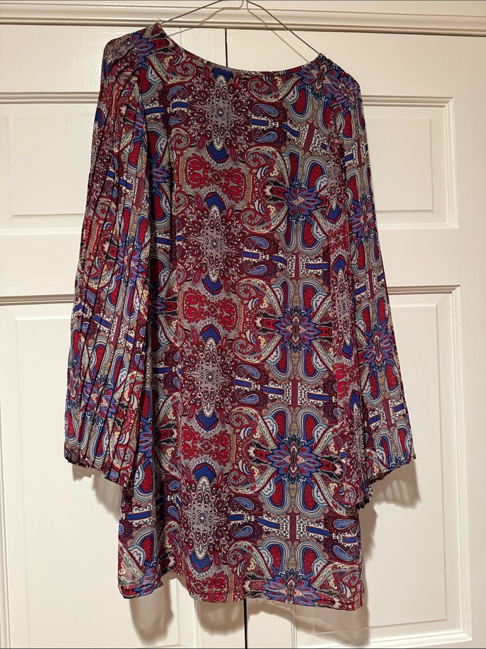 Fire Los Angeles Boho Paisley Shift Dress in Burgundy and Blue